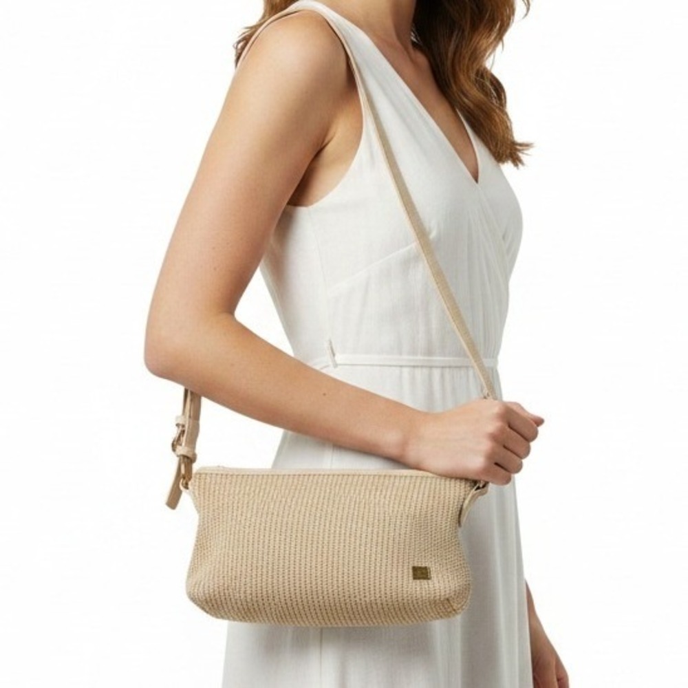 The Sak Shoulder Bag Cream Gold Metallic Crochet Woven Boho - Medium
